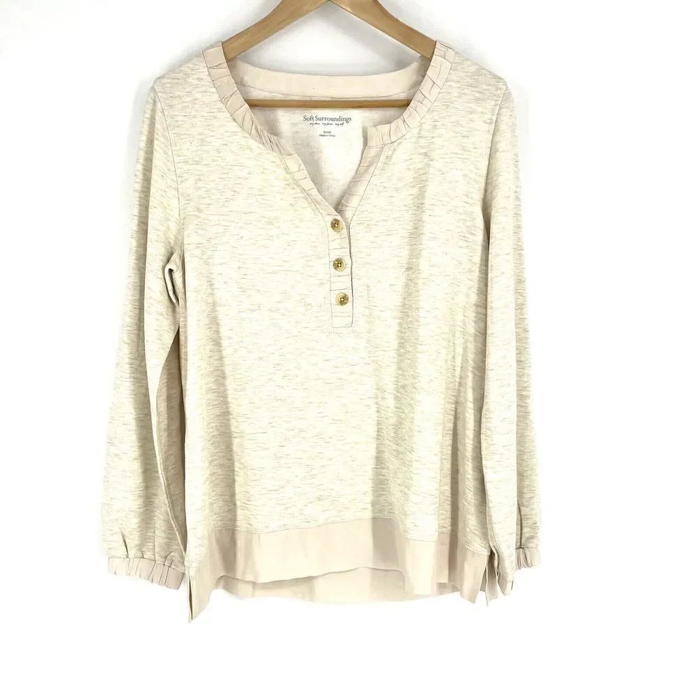 Soft Surroundings Top Size Small Womens Tan Rue Cler Pullover Oatmeal Shirt Knit